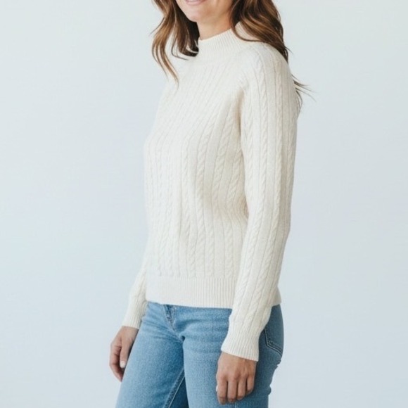 Hooked Up Sweaters - Hooked Up Women Cream White Cable Knit Mock Neck Raglan Sweater Size M